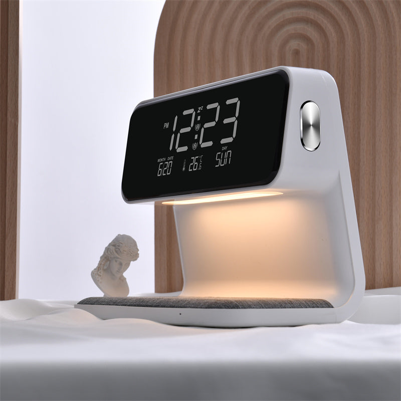 Restfield 3-in-1 Slimme Nachtlamp – Dimbaar, Draadloos Opladen & Wekker