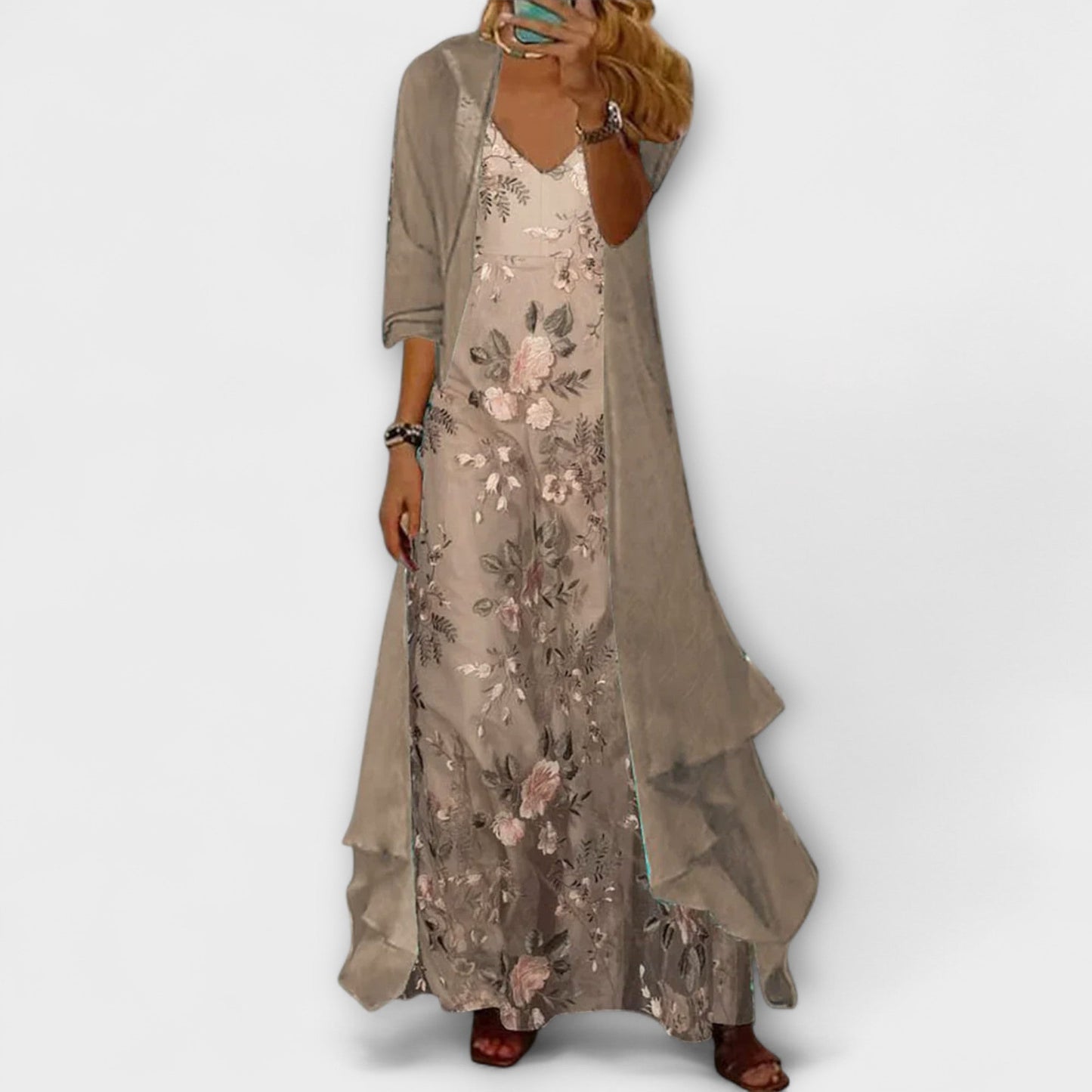 Rachel | Women’s Floral V Neck Layered Maxi Dress