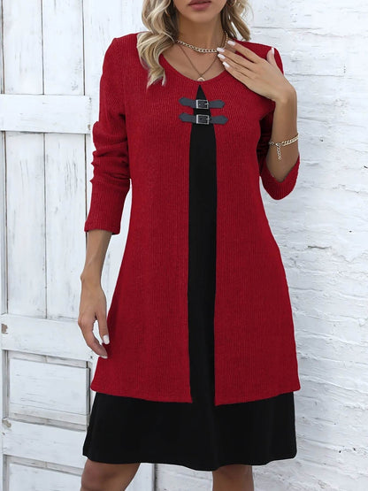 Robe mi-longue femme coupe A en coton extensible – Élégance et confort