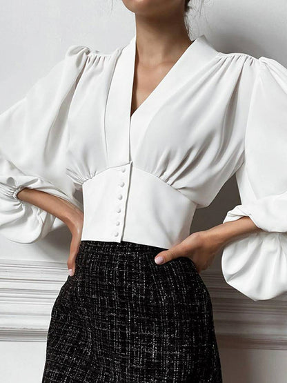 Bluzka damska elegancka z bufiastym rękawem