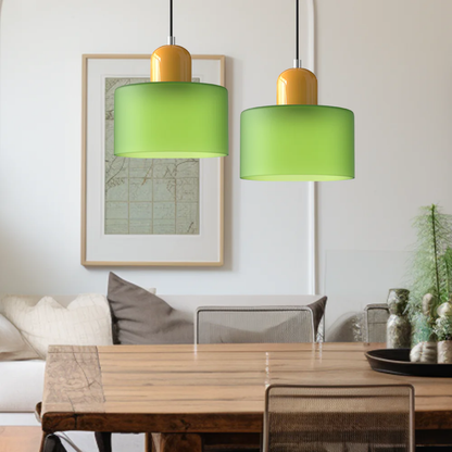 Tusa – Retro hänglampa med orange glaskupa & grön ovandel