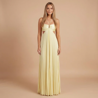 Nancy - Pleated Halter Cut-Out Maxi Dress