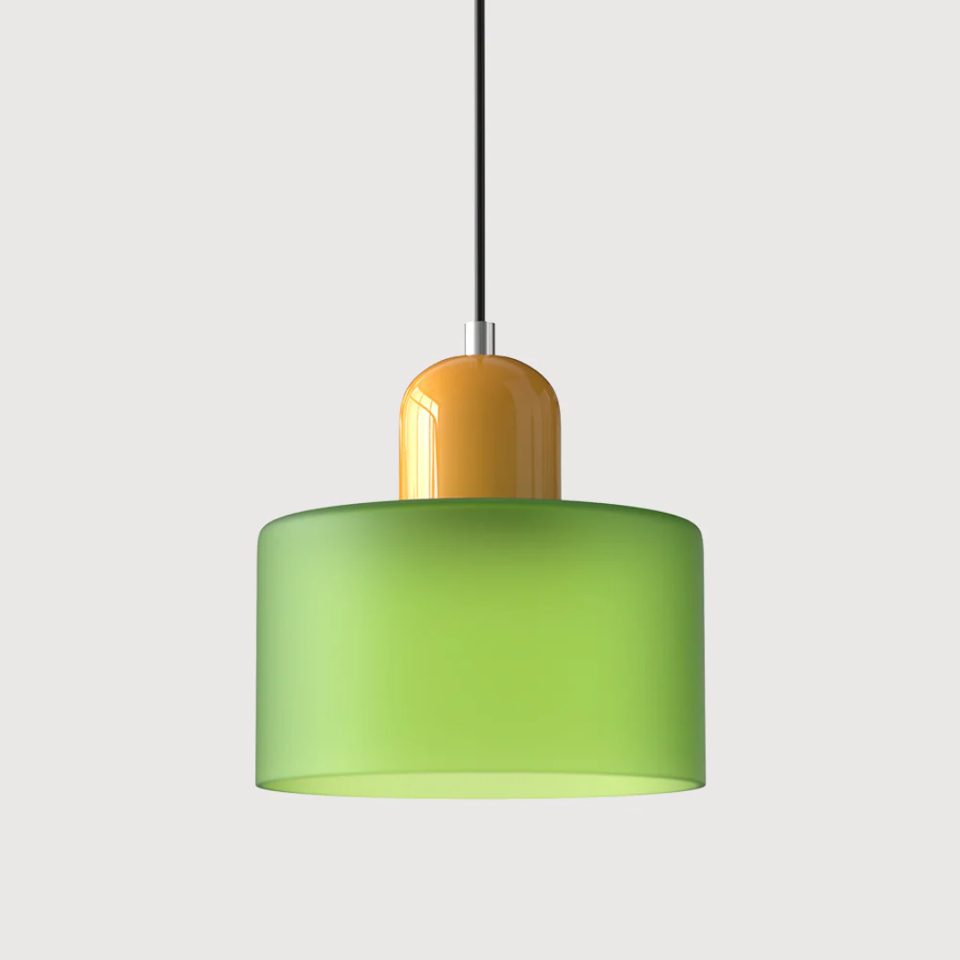 Tusa – Retro hänglampa med orange glaskupa & grön ovandel
