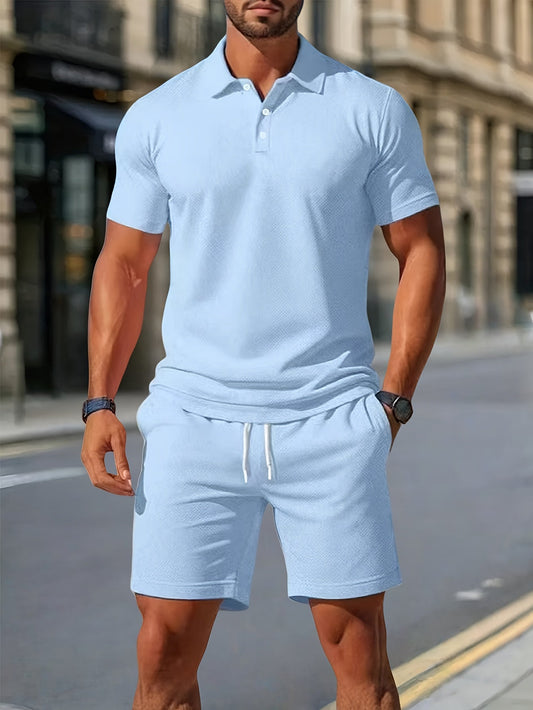 Declan | Textured Polo Shirt and Shorts Set