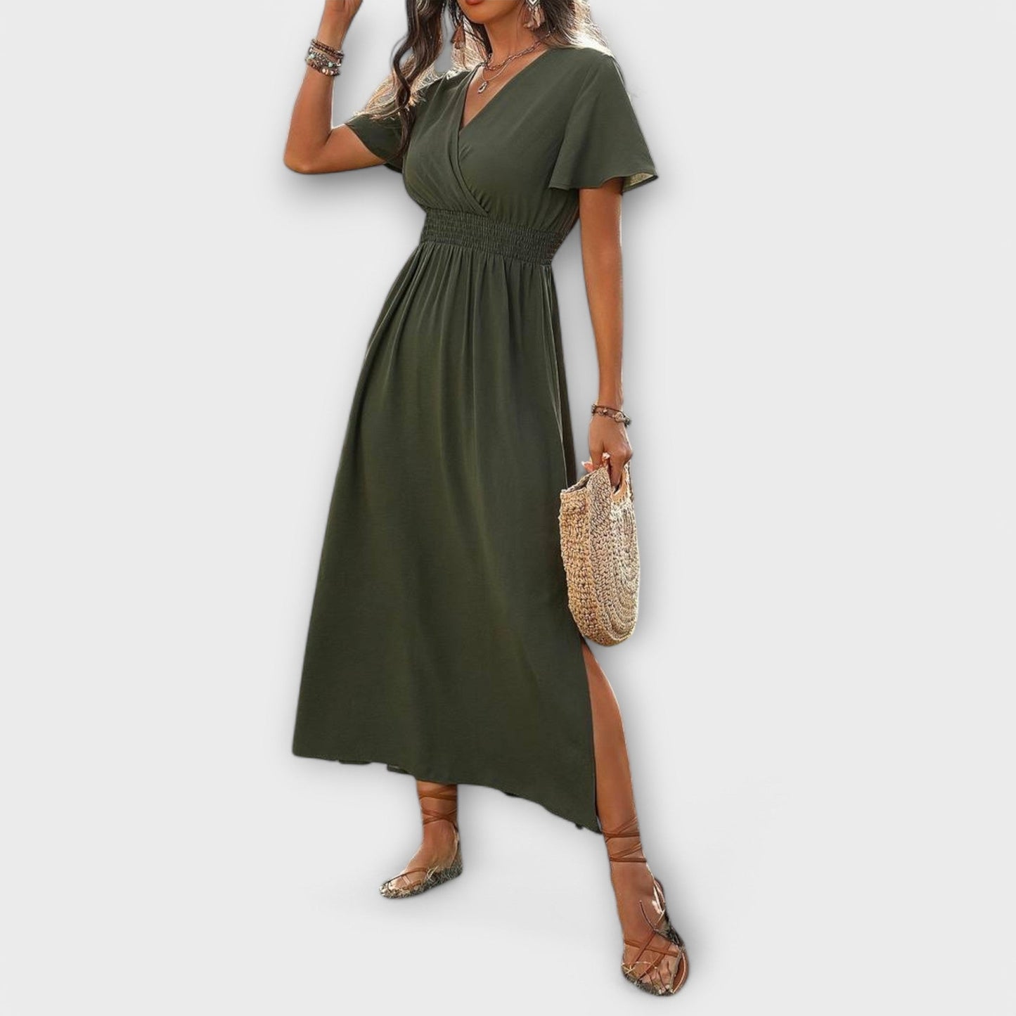 Carmen - Vestido con escote en V y mangas largas