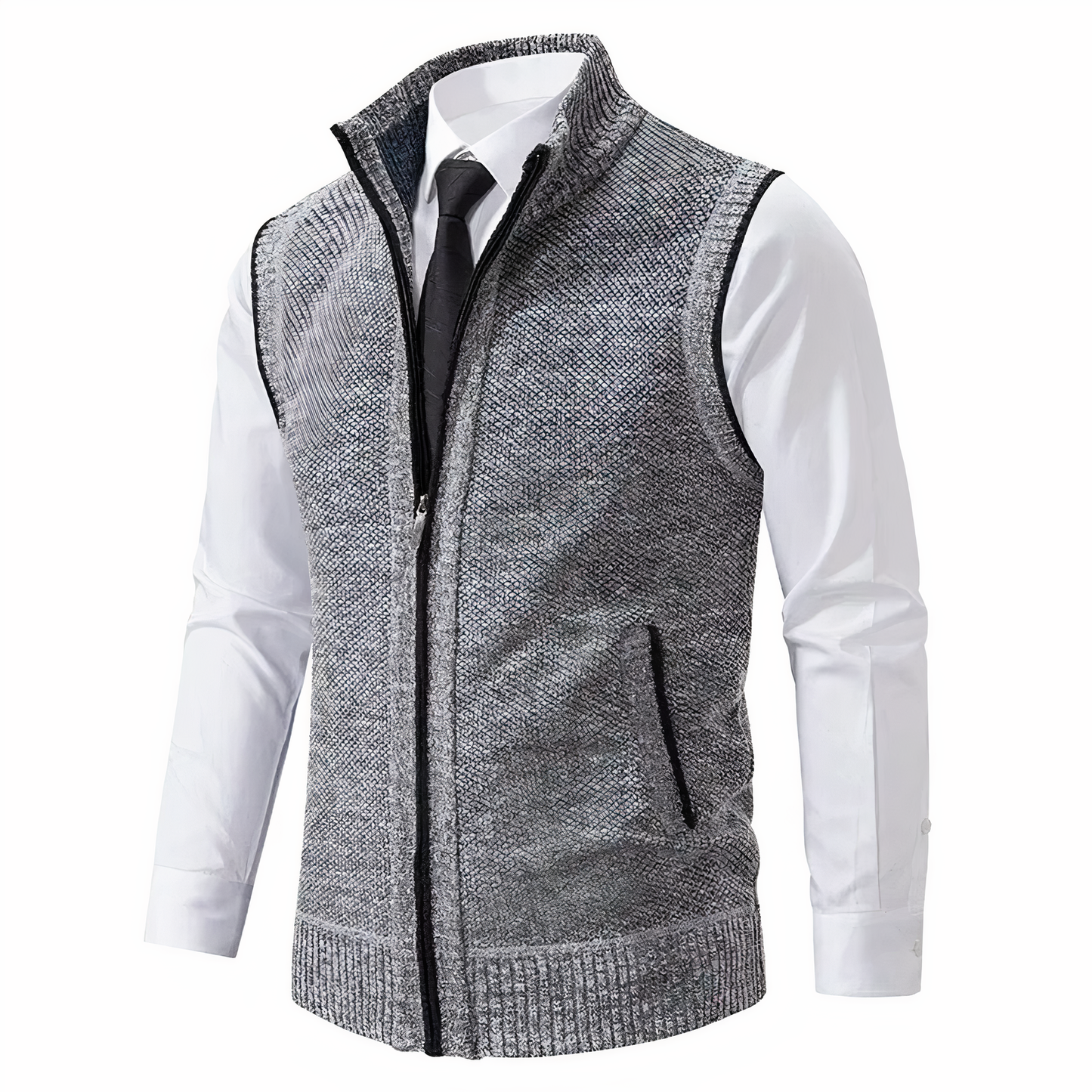 Men’s Knitted Zip Up Vest with Pockets – Smart Casual Sleeveless Gilet