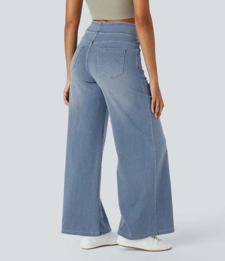 Ruvessa™ - Jean femme taille haute jambe large très extensible coupe moderne