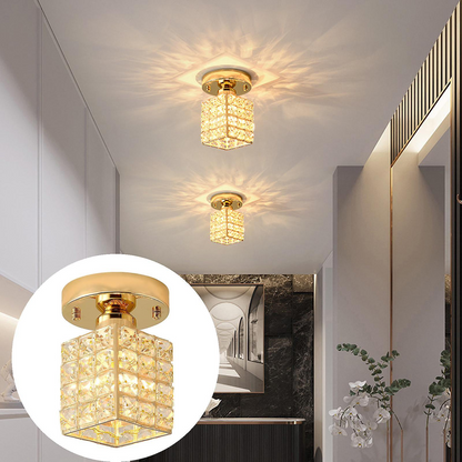 Elara | Plafondlamp – Modern Kristal Design in Goud & Glas