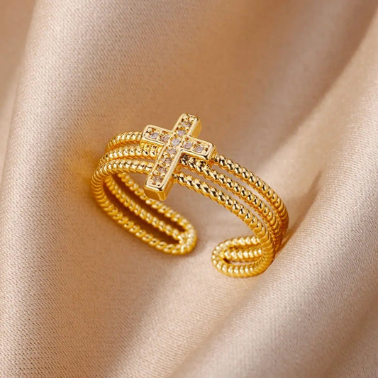 Divifa Adjustable Layered Ring in Gold-Plated stainless steel