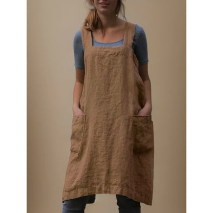 Robe Tablier en Lin Femme – Robe Décontractée Stylée avec Poches