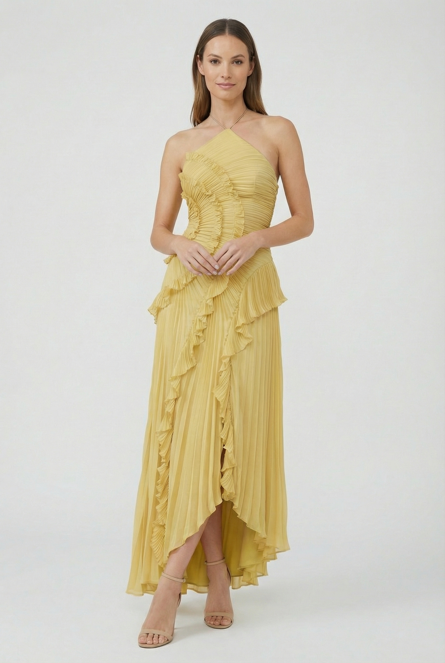 Women's Asymmetric Pleated Maxi Dress