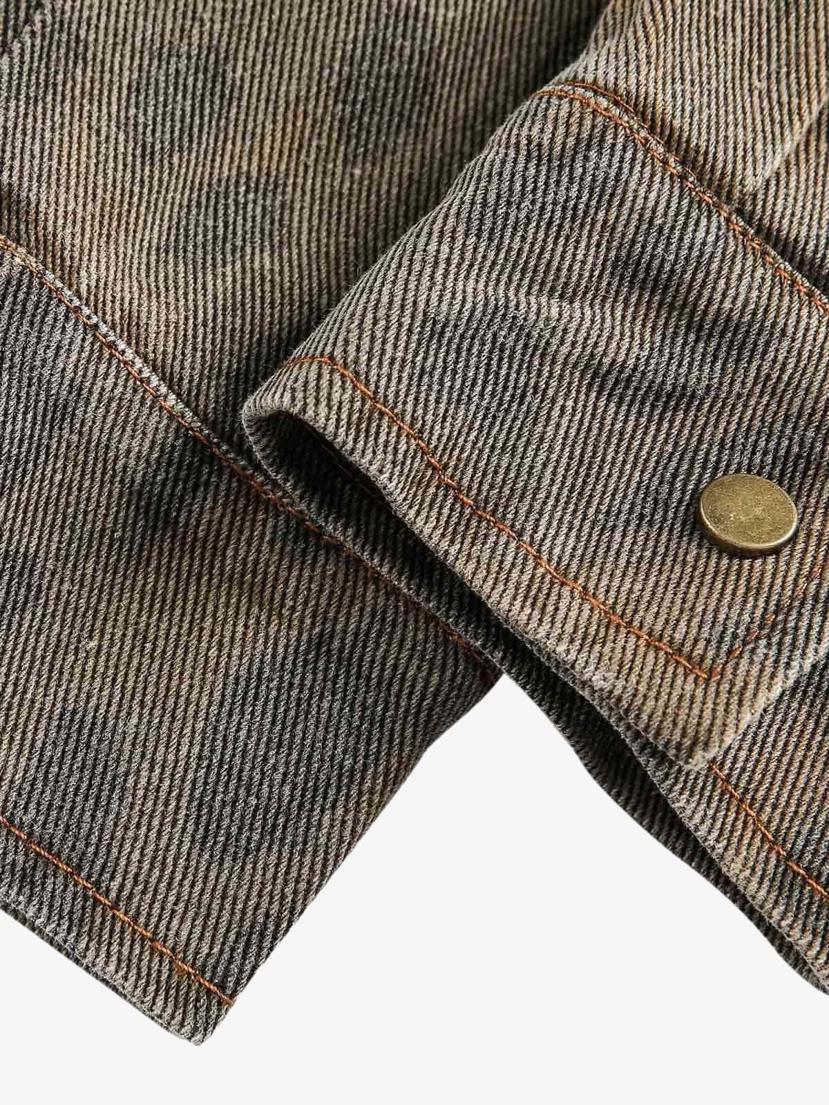 Distressed Cheetah Print Denim Shirt Vintage Style