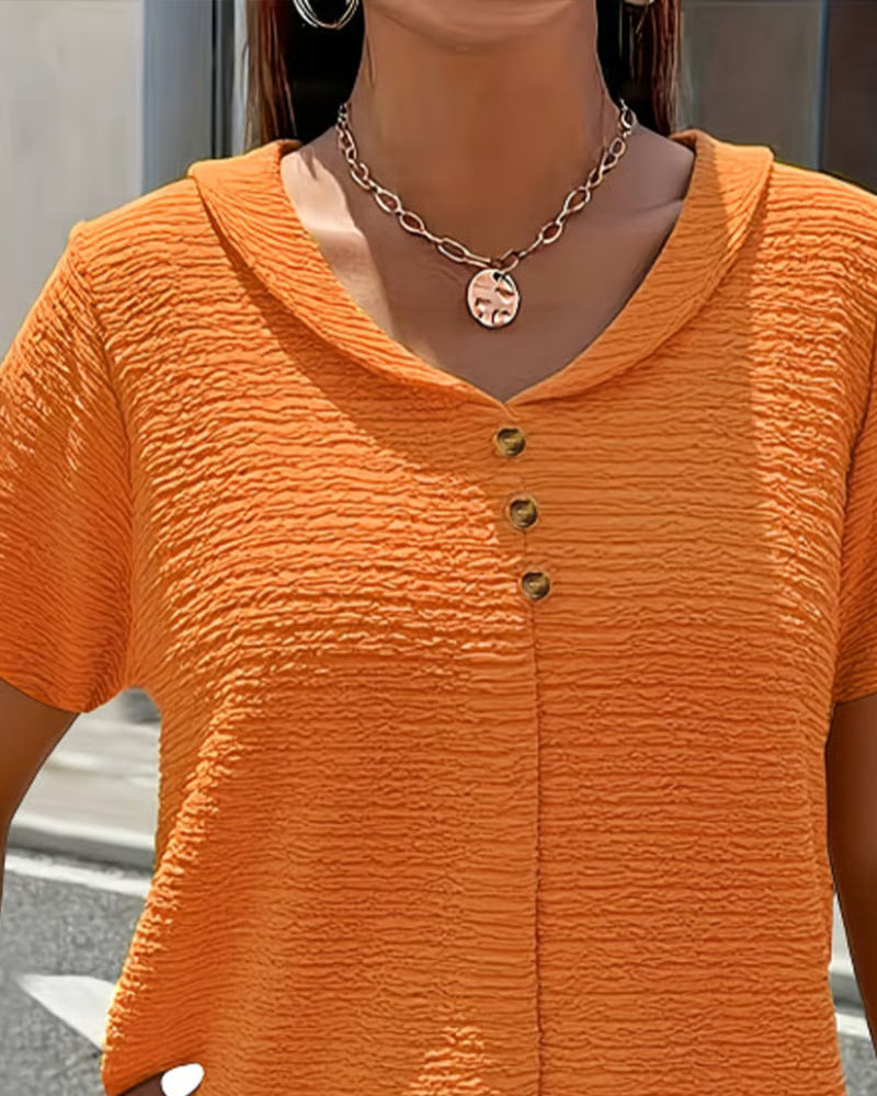 T-shirt Femme Col Rond Boutons Coupe Fluide Style Décontracté Élégant