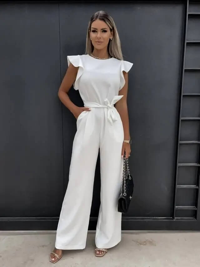 Jumpsuit Linen Blend Wide Leg Belted Summer One Piece