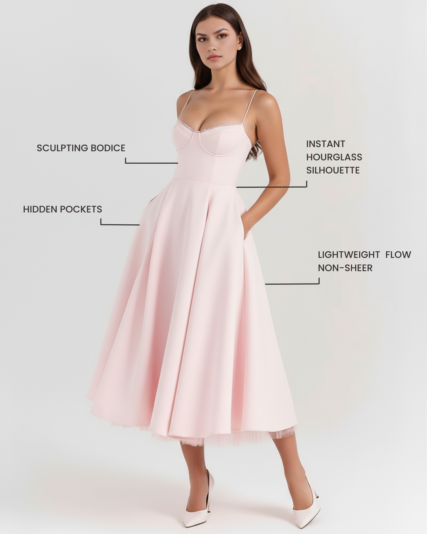 Selene™ – Romantisk Midi Kjole med Tyl
