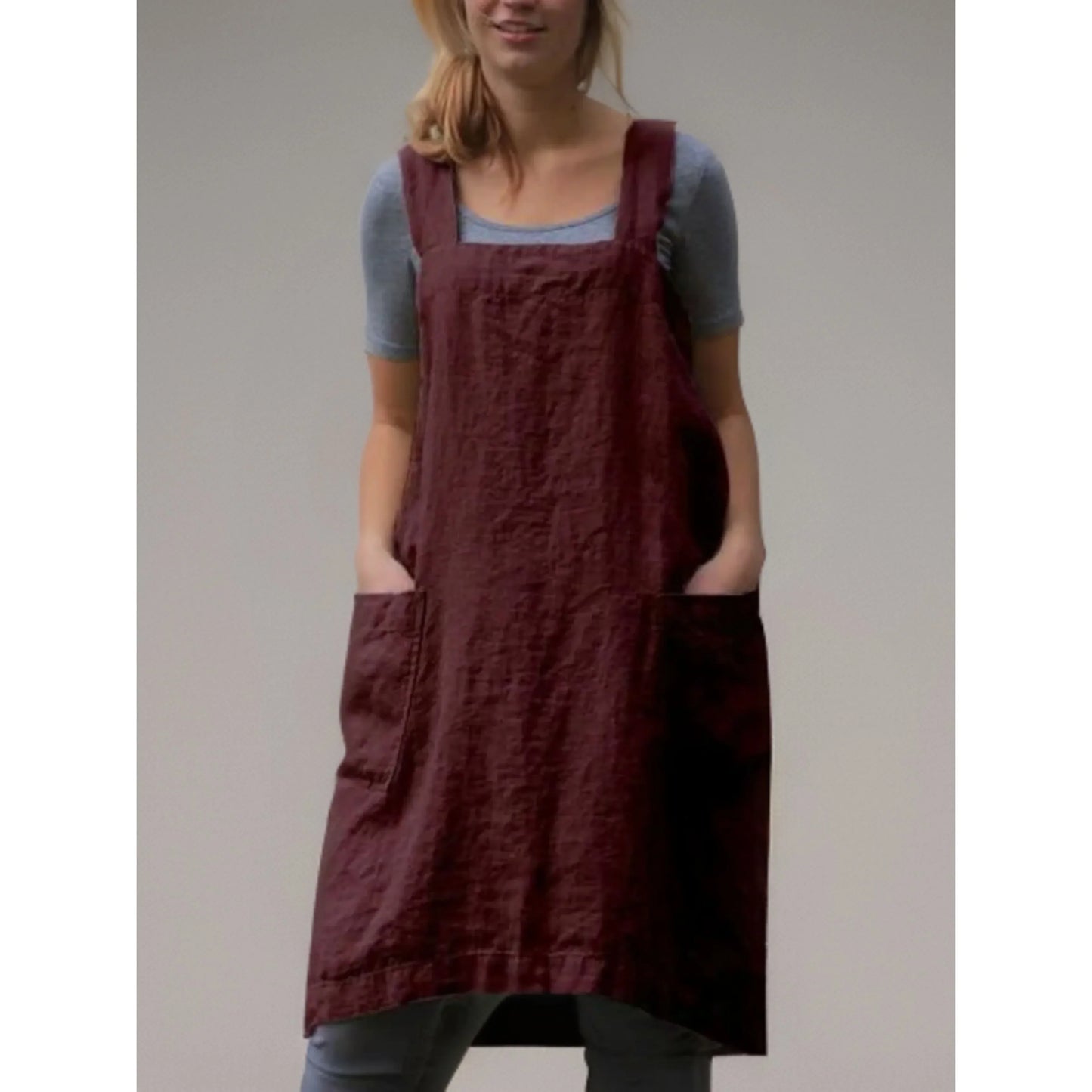 Robe Tablier en Lin Femme – Robe Décontractée Stylée avec Poches