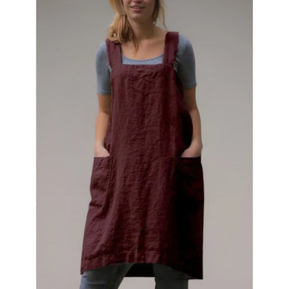 Robe Tablier en Lin Femme – Robe Décontractée Stylée avec Poches