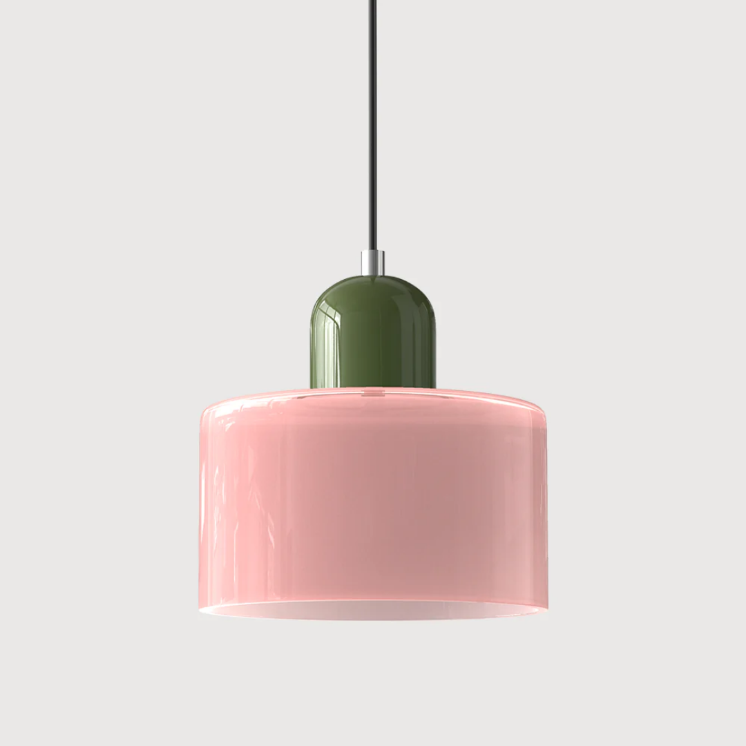 Tusa – Retro hänglampa med orange glaskupa & grön ovandel
