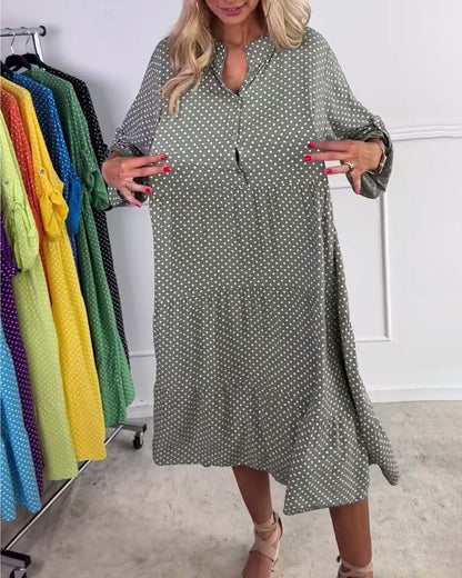 Miralyn - Robe manches mi-longues à pois droite