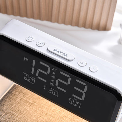 Restfield 3-in-1 Slimme Nachtlamp – Dimbaar, Draadloos Opladen & Wekker