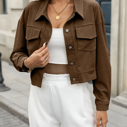 Veste Courte En Velours Côtelé Femme – Style Décontracté Automne Hiver