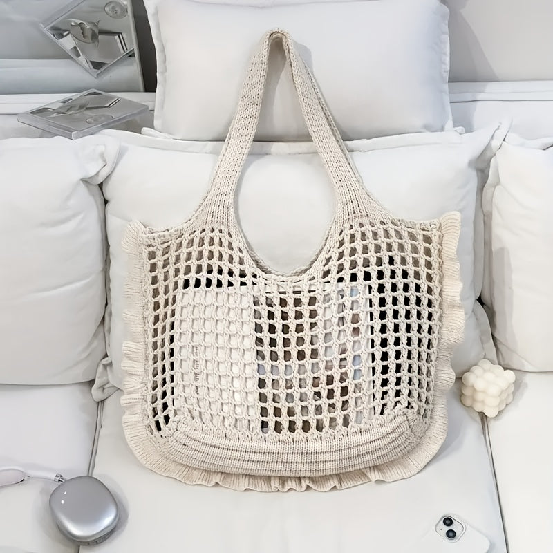 Geweven Strandtas met Open Netstructuur Dames Grote Shopper