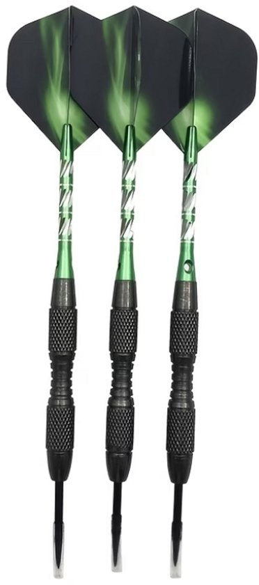 Groen zwarte dartpijlen set 22g met metalen barrel en gegraveerd patroon – darts voor heren en dames – dartpijlen met aluminium schacht, groene flights en geribbelde grip – set van 3 darts voor entertainment en spellen