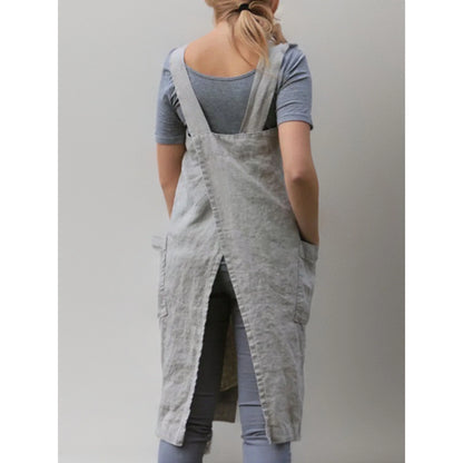 Robe Tablier en Lin Femme – Robe Décontractée Stylée avec Poches