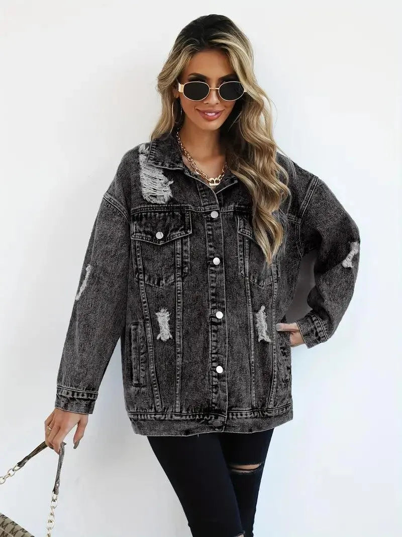 Giacca in denim oversize impermeabile e foderata da donna
