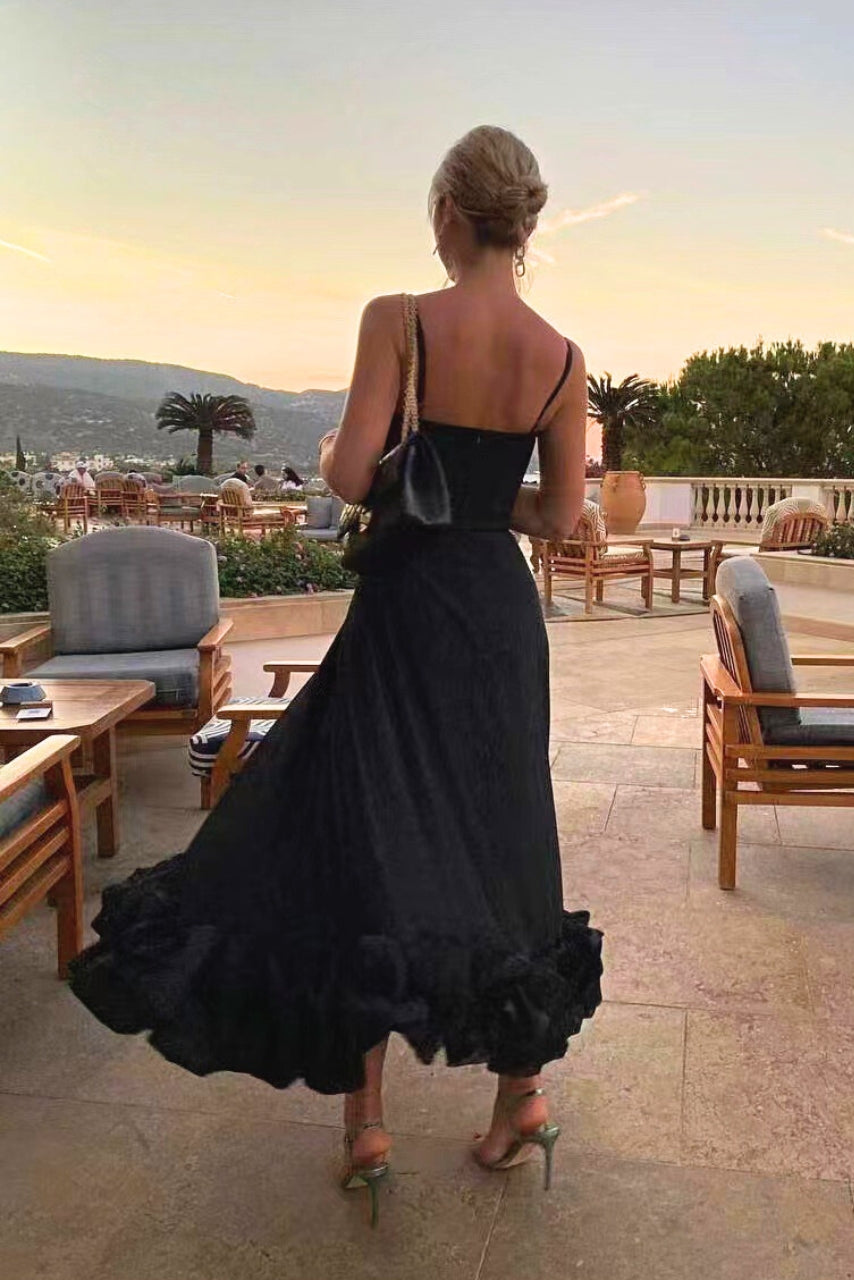 Women’s Ruffle Hem Midi Dress – Playful Movement & Evening Grace