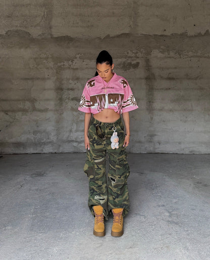 Woven Ripped Camouflage Cargo Baggy Pants