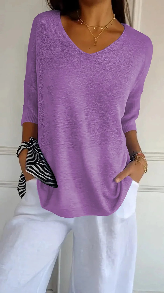 Damen V-Ausschnitt Oversized Stricktop | Halbarm