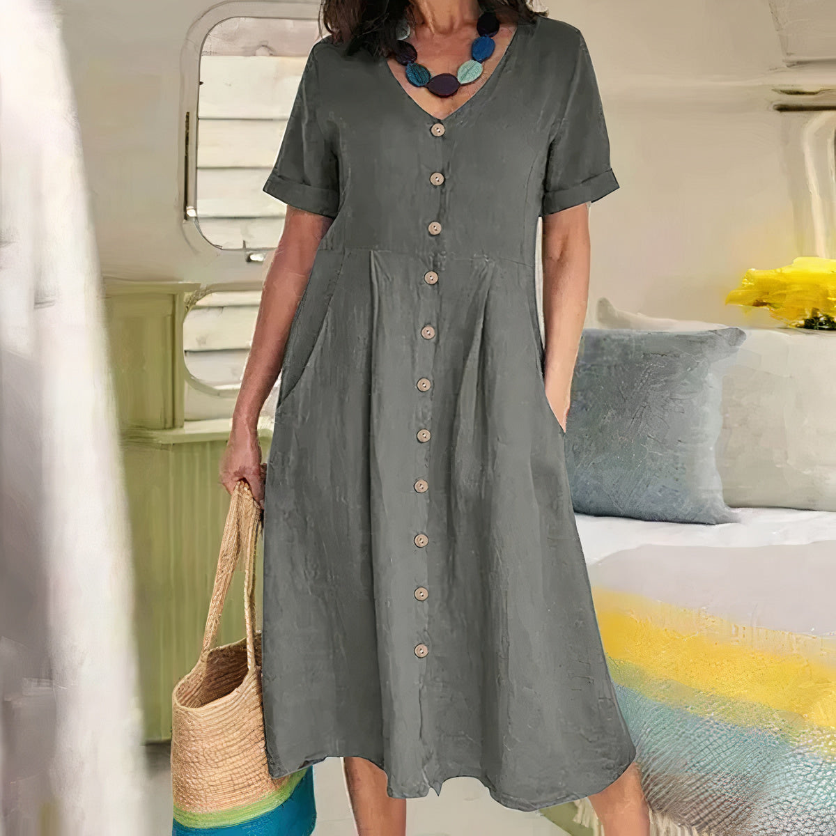 Lässiges Baumwoll-Leinen Sommerkleid – Noor