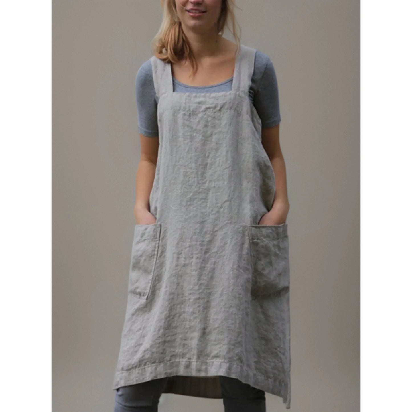 Robe Tablier en Lin Femme – Robe Décontractée Stylée avec Poches