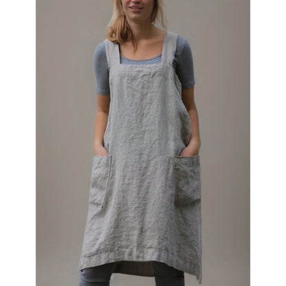 Robe Tablier en Lin Femme – Robe Décontractée Stylée avec Poches