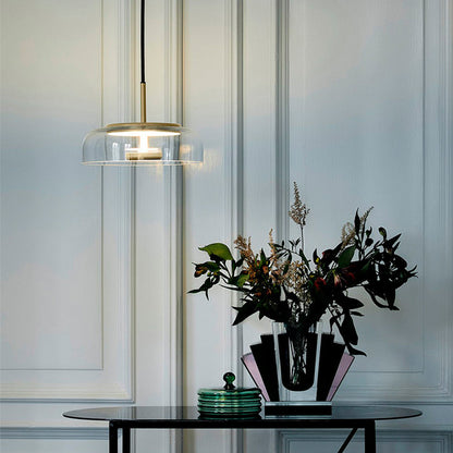 LED Pendelleuchte rund Glas Metall, Moderne Hängelampe