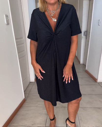 Elegant Short-Sleeve V-Neck Dress