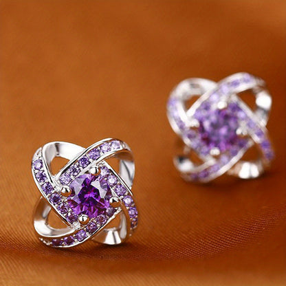 Lila Četrlapu Kliņģerīšu Auskari