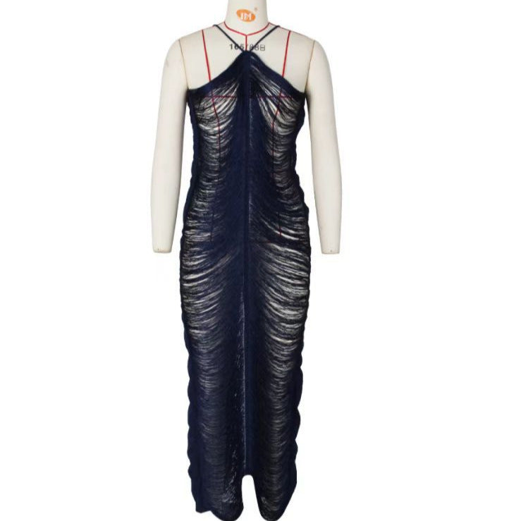 Elegantes langes Damenkleid mit Schlitz und raffiniertem Kragen