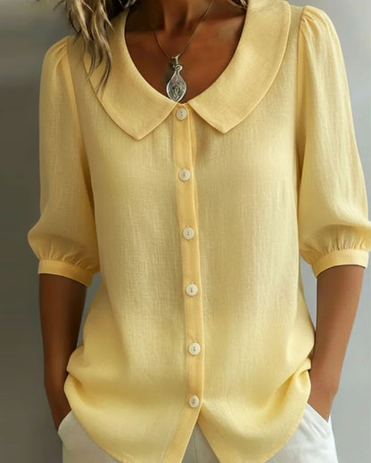 Neslora™ - Chemise femme coton col Peter Pan manches mi-longues élégantes