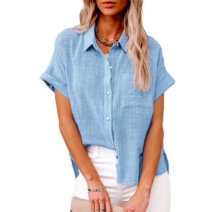 Women’s Relaxed Button Front Short Sleeve Blouse Top