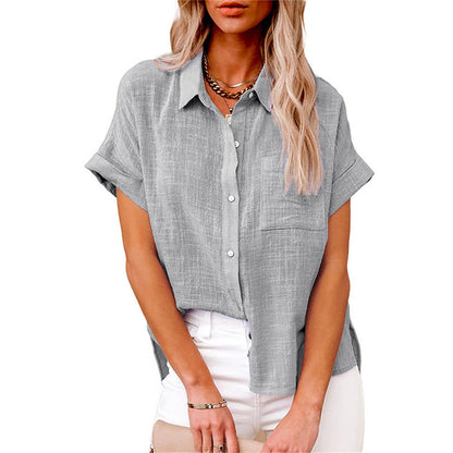 Women’s Relaxed Button Front Short Sleeve Blouse Top