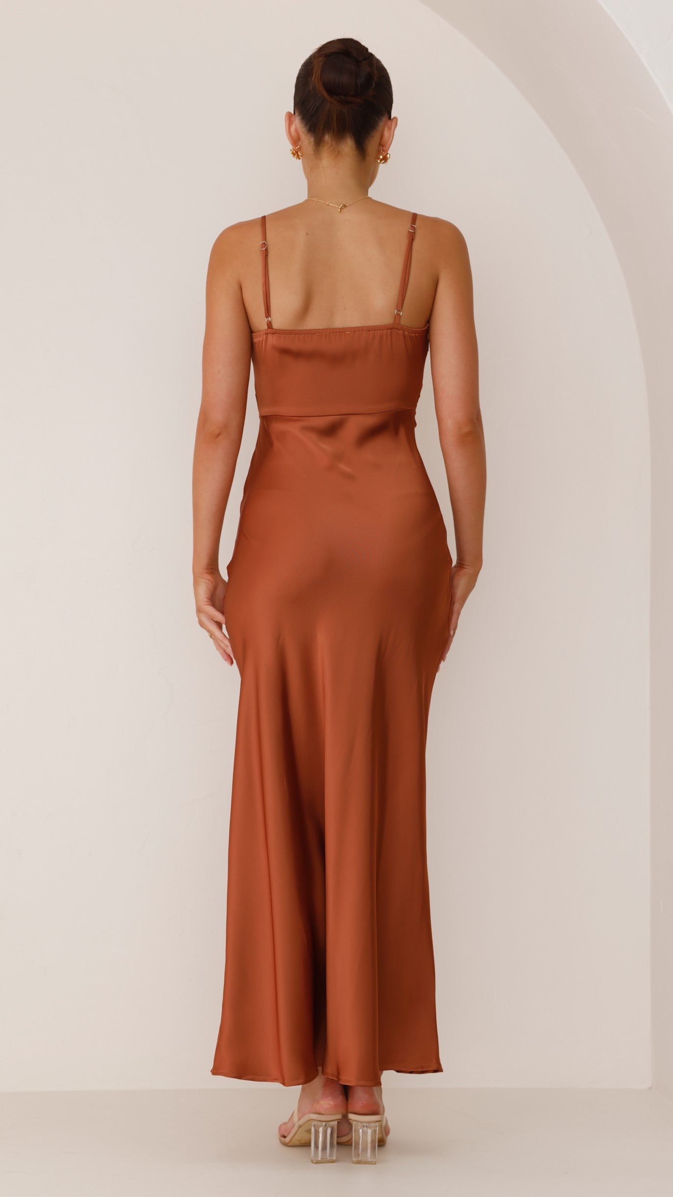 Elegant Satin Maxi Dress with Spaghetti Straps & High Slit