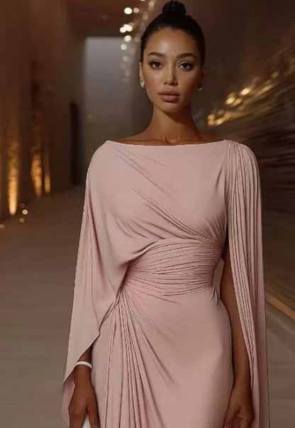 Women's Evening Dress | Long Asymmetrical with Draping