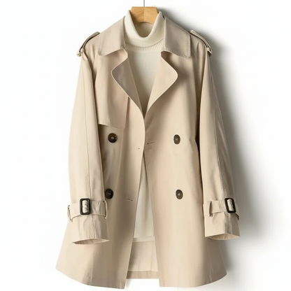 Medium Length Adjustable Waist Trench Coat for Women