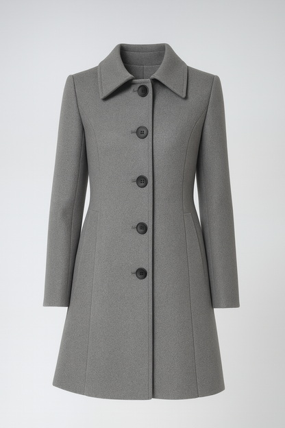 Women’s Winter Trench Coat with Shaped Waist and Button Front