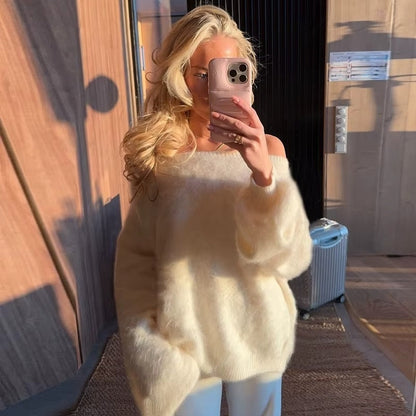 Emma - Long sleeve off shoulder sweater with crew neck