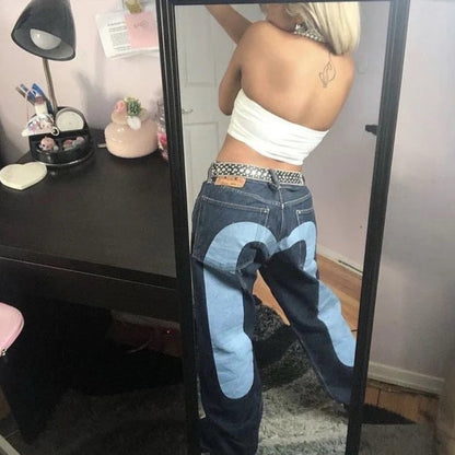 Bella - Rintede jeans med vide ben Løs, lige pasform med