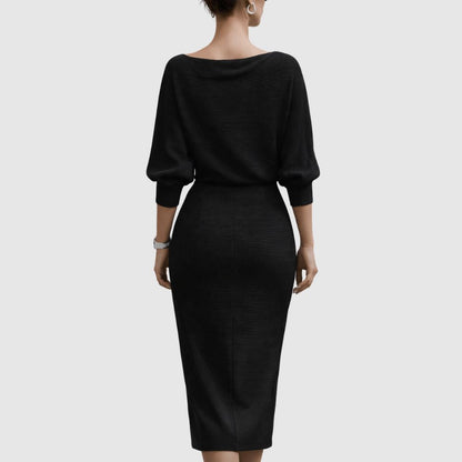 Zoé - Robe midi avec décolleté drapé