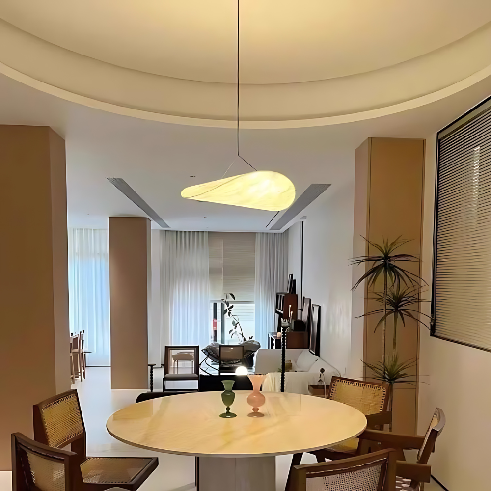 Japandi Deckenleuchte Seide, Rundes Design, Höhenverstellbar